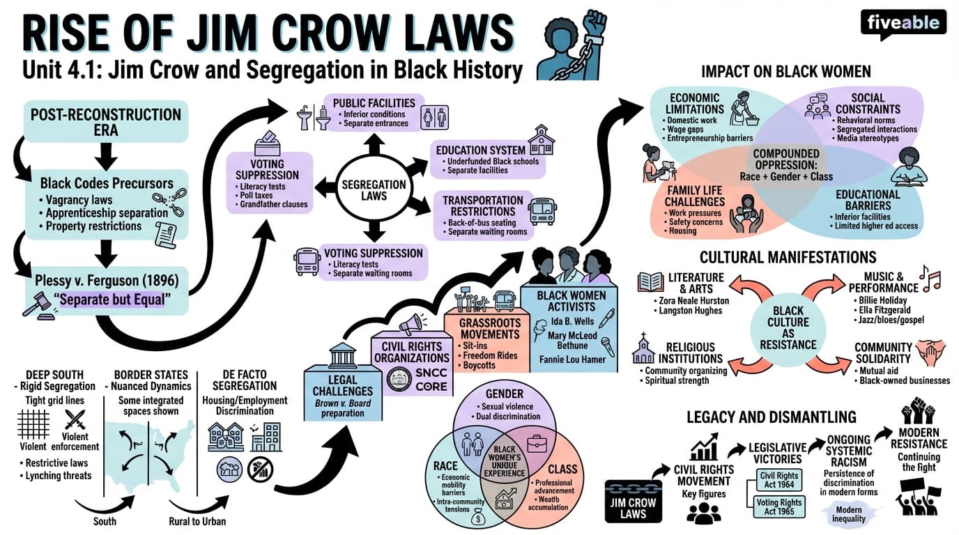 4.1 Rise of Jim Crow laws - History of Black Women in America - Unit 4 visual cheatsheet