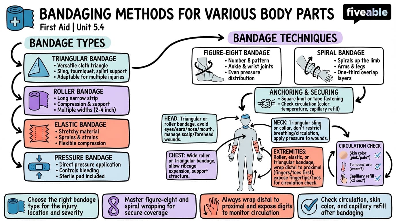 5.4 Bandaging methods for various body parts - First Aid - Unit 5 visual cheatsheet