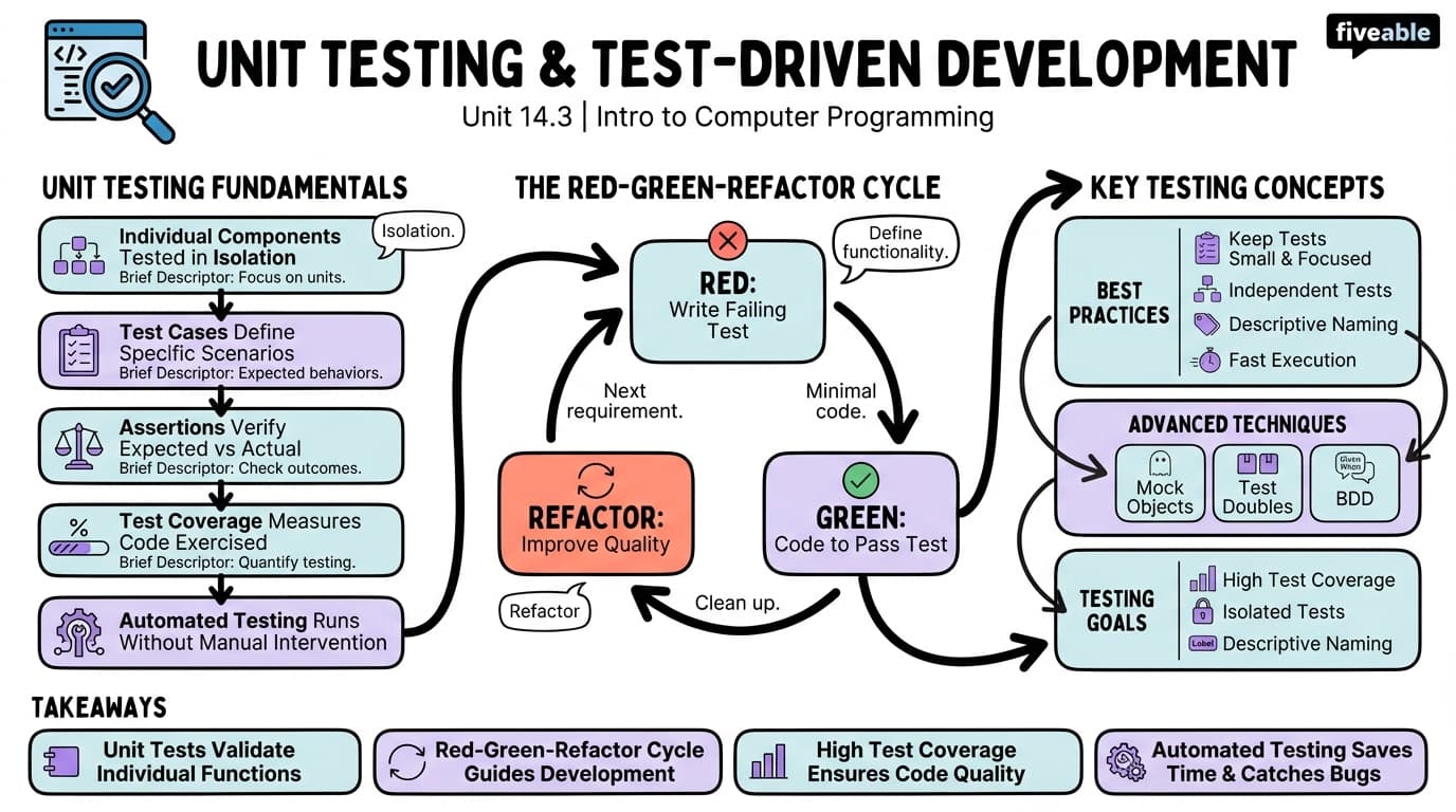 14.3 Unit Testing and Test-Driven Development - Intro to Computer Programming - Unit 14 visual cheatsheet