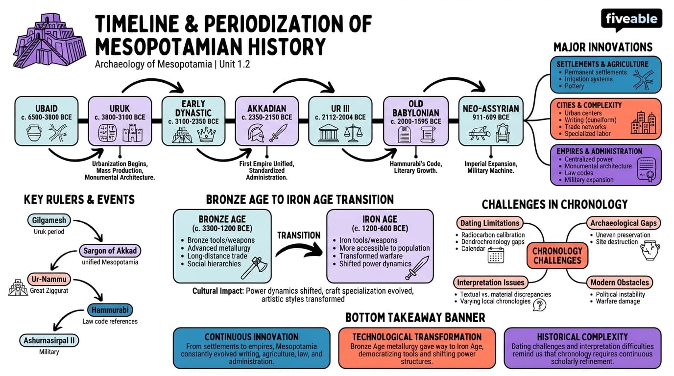 1.2 Timeline and periodization of Mesopotamian history - Archaeology of Mesopotamia - Unit 1 visual cheatsheet