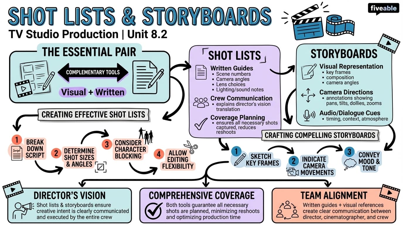 8.2 Shot lists and storyboards - TV Studio Production - Unit 8 visual cheatsheet