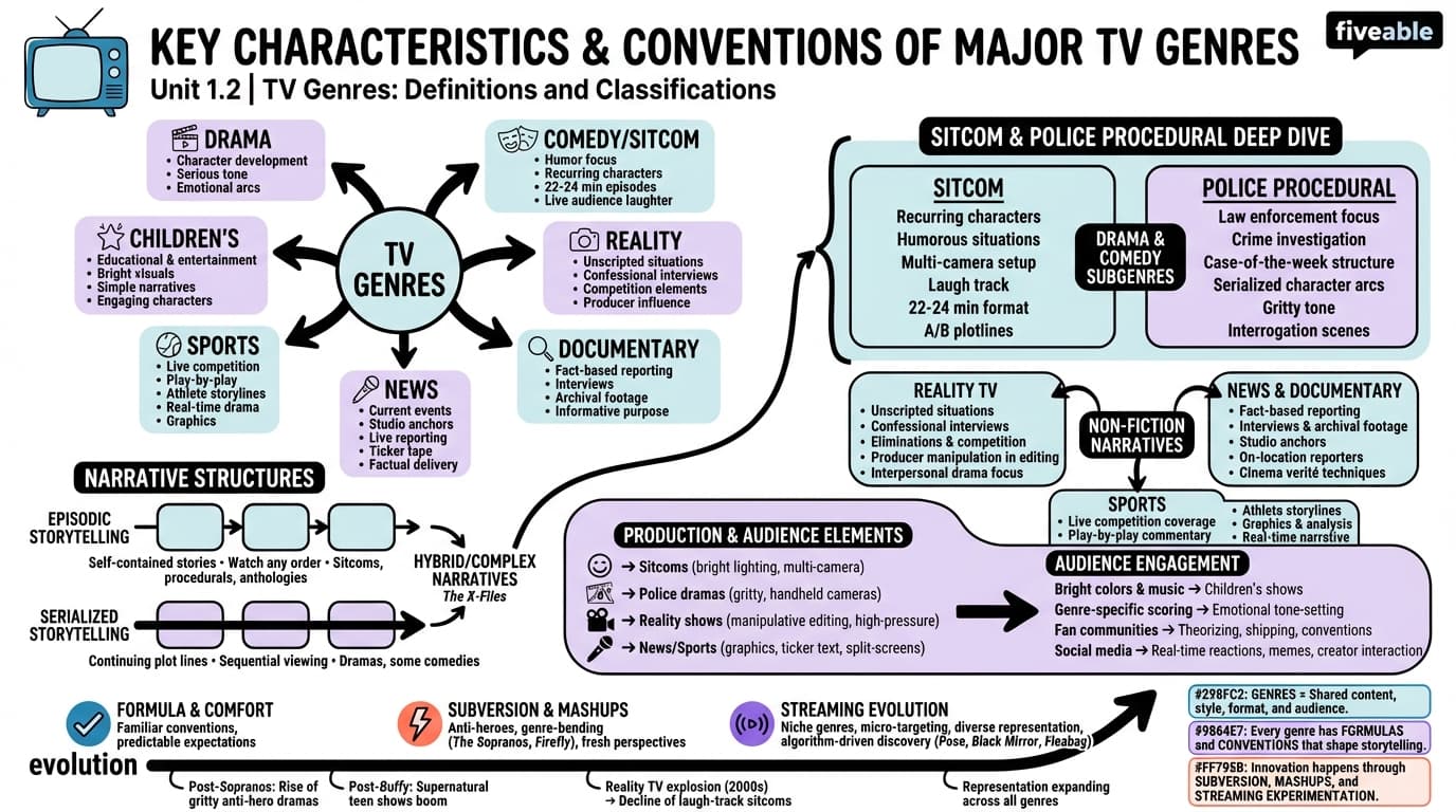 1.2 Key characteristics and conventions of major TV genres - TV Genres - Unit 1 visual cheatsheet