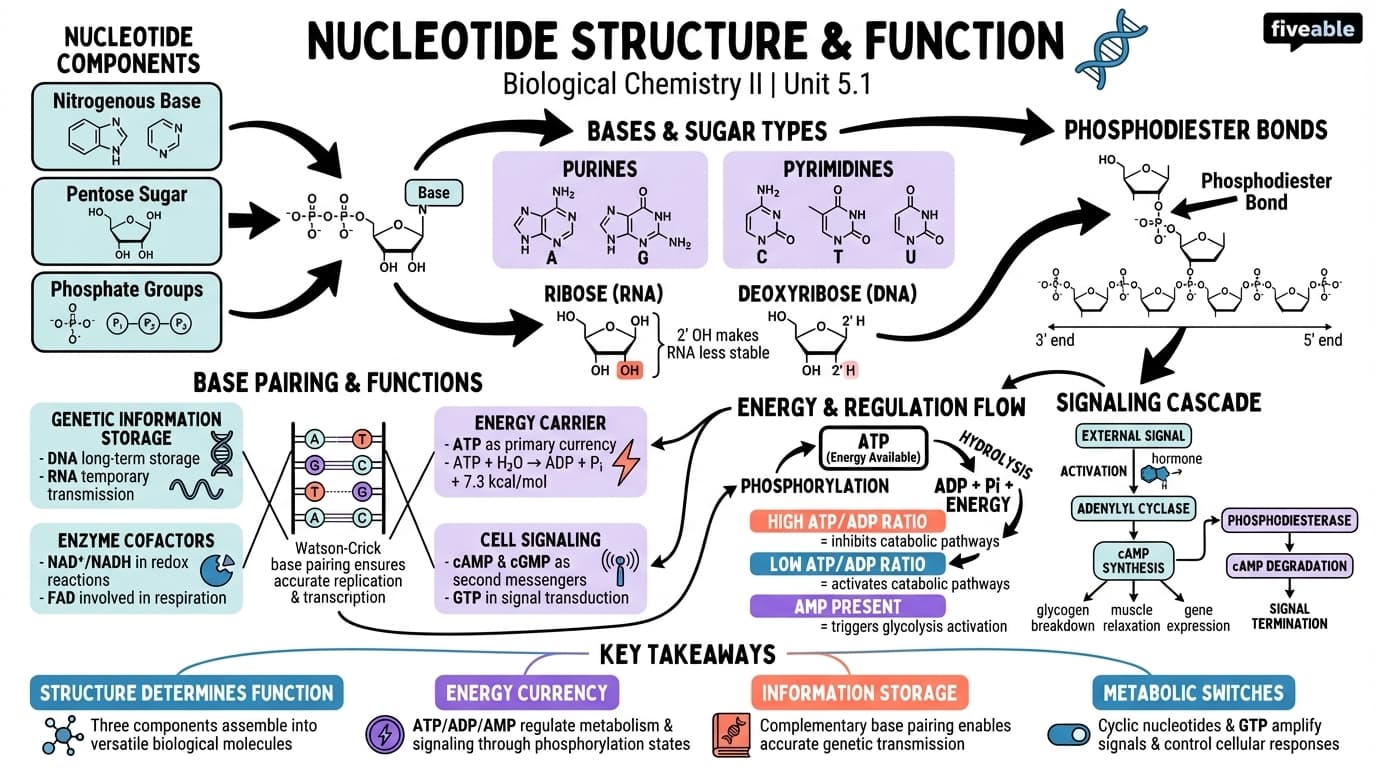 5.1 Nucleotide structure and function - Biological Chemistry II - Unit 5 visual cheatsheet