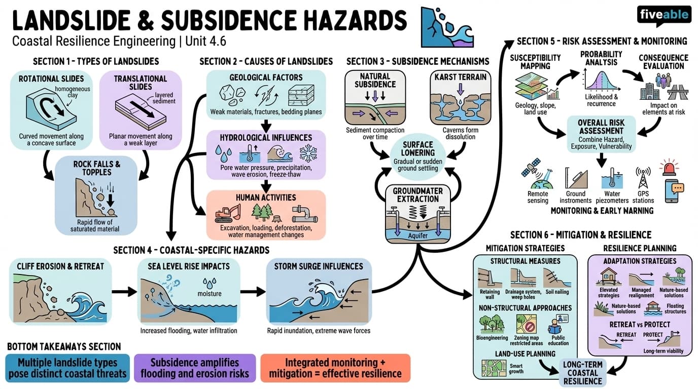 4.6 Landslide and subsidence hazards - Coastal Resilience Engineering - Unit 4 visual cheatsheet