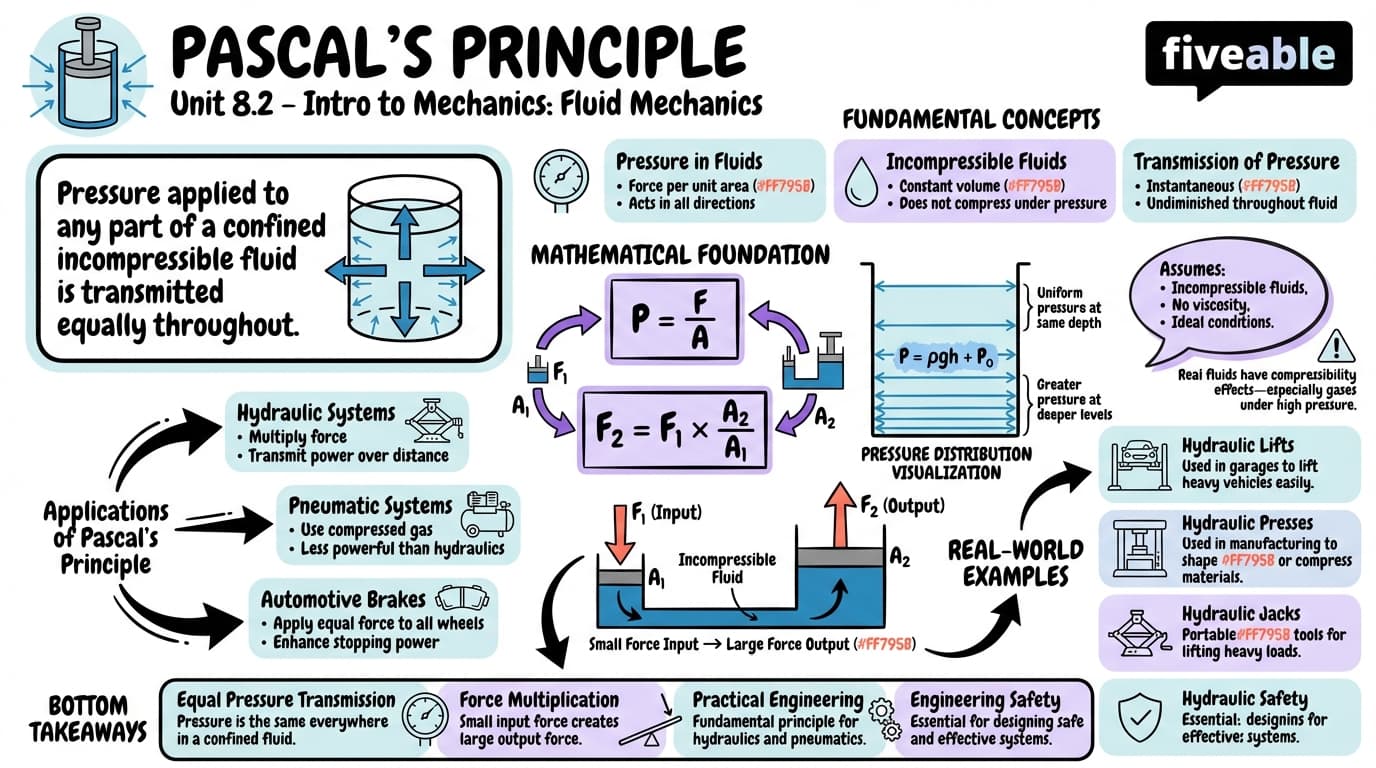 8.2 Pascal's principle - Intro to Mechanics - Unit 8 visual cheatsheet