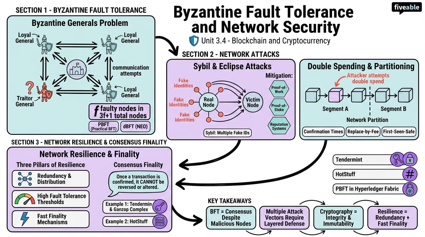 3.4 Byzantine Fault Tolerance and Network Security - Blockchain and Cryptocurrency - Unit 3 visual cheatsheet