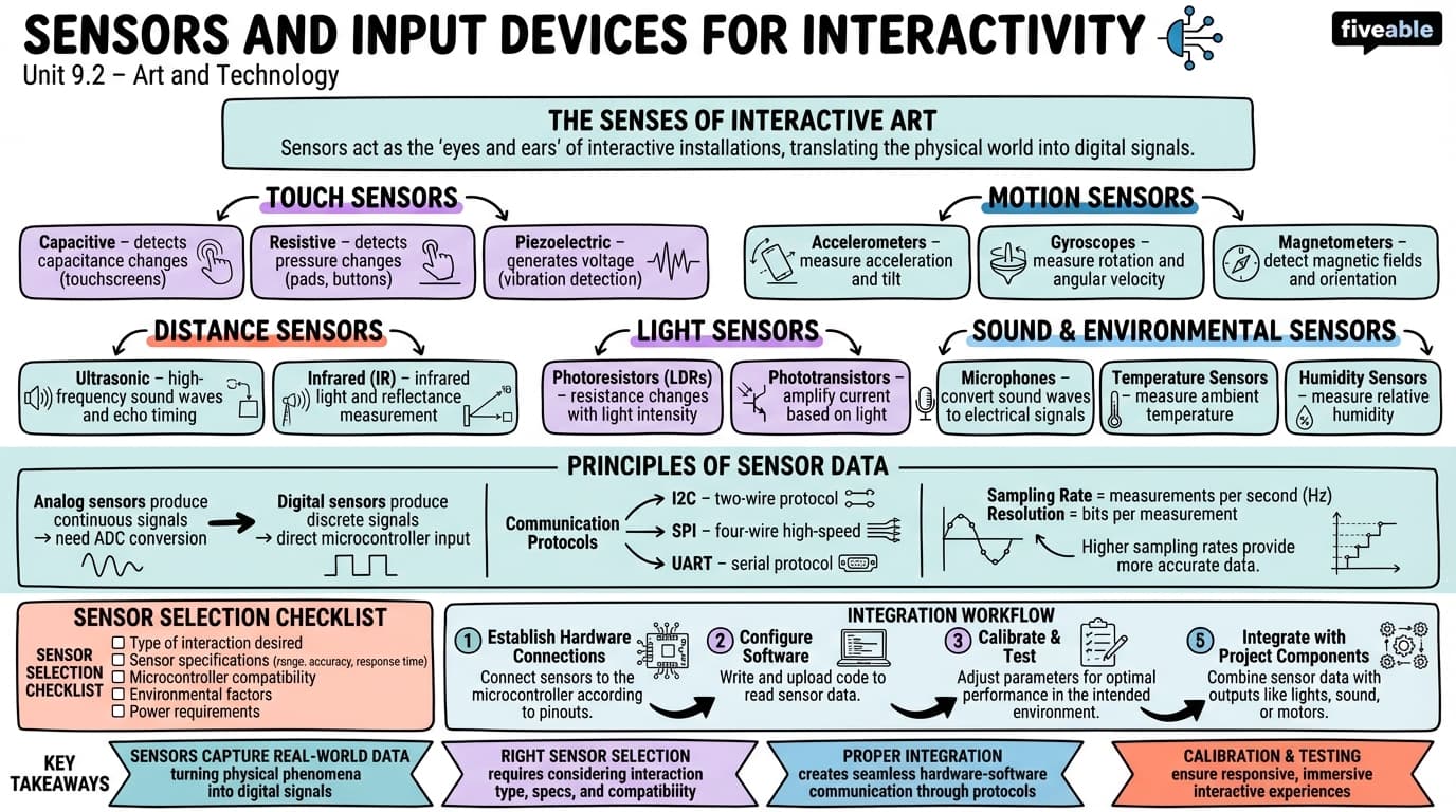 9.2 Sensors and Input Devices for Interactivity - Art and Technology - Unit 9 visual cheatsheet