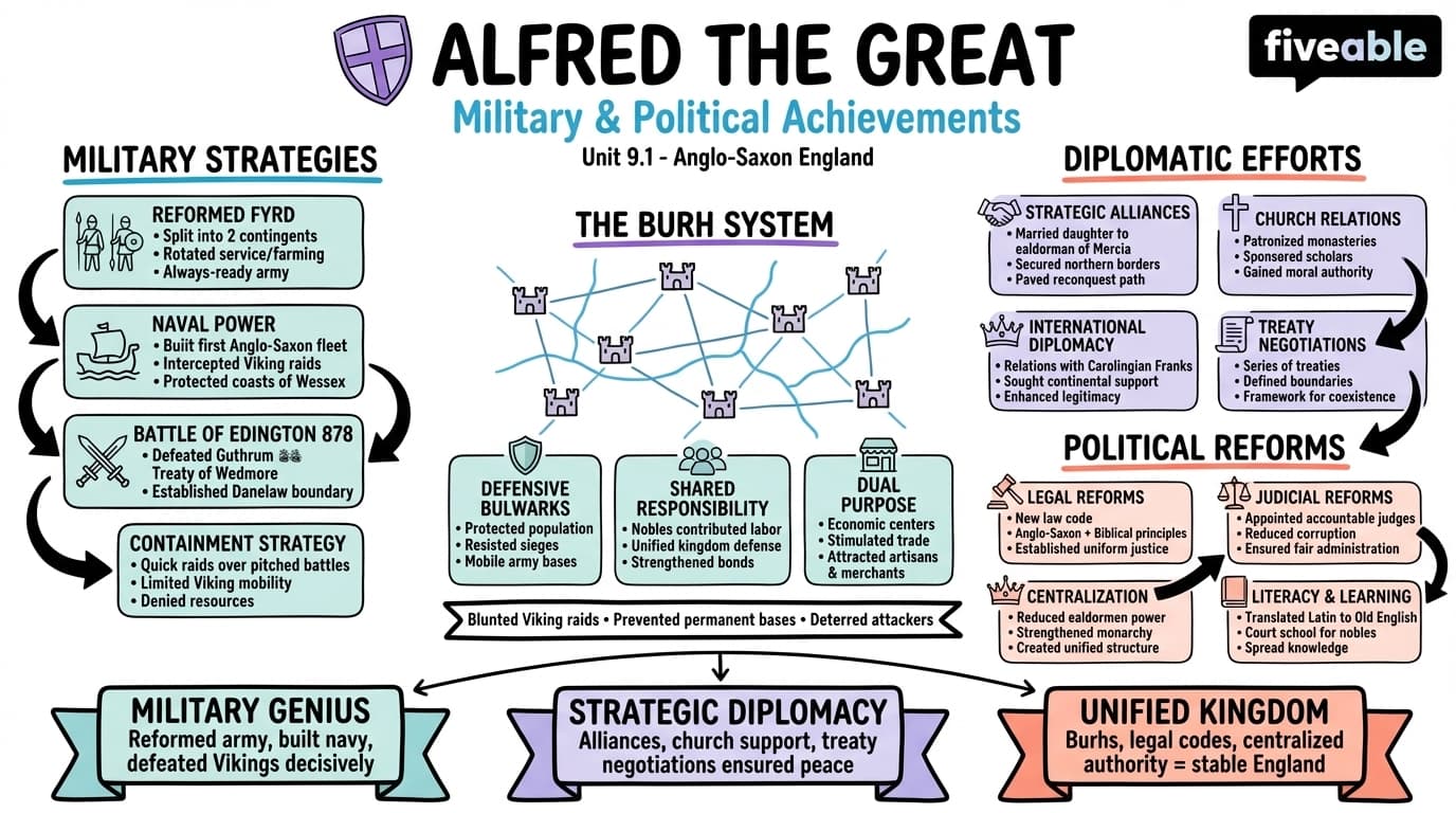 9.1 Alfred's military and political achievements - Anglo-Saxon England - Unit 9 visual cheatsheet