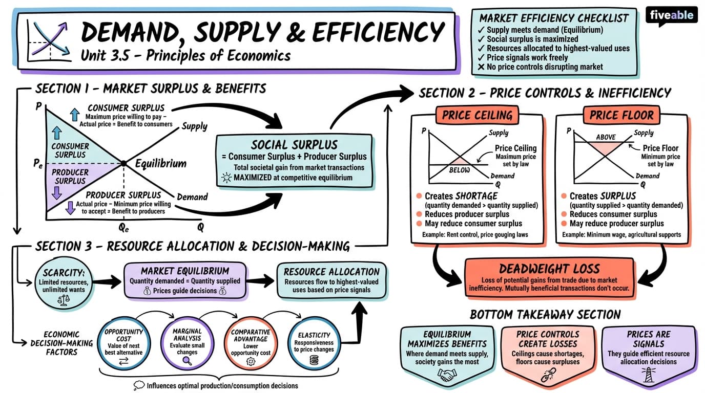 3.5 Demand, Supply, and Efficiency - Principles of Economics - Unit 3 visual cheatsheet