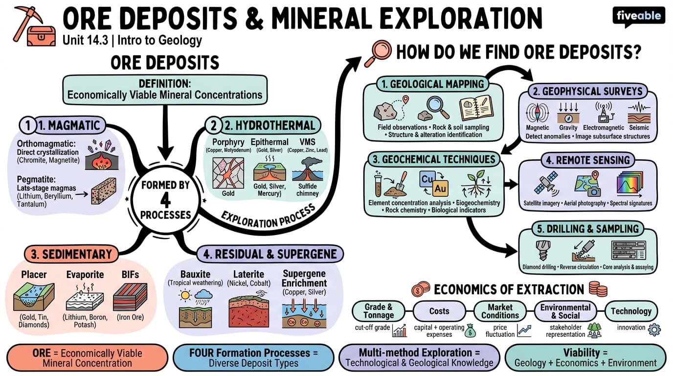 14.3 Ore deposits and mineral exploration - Intro to Geology - Unit 14 visual cheatsheet