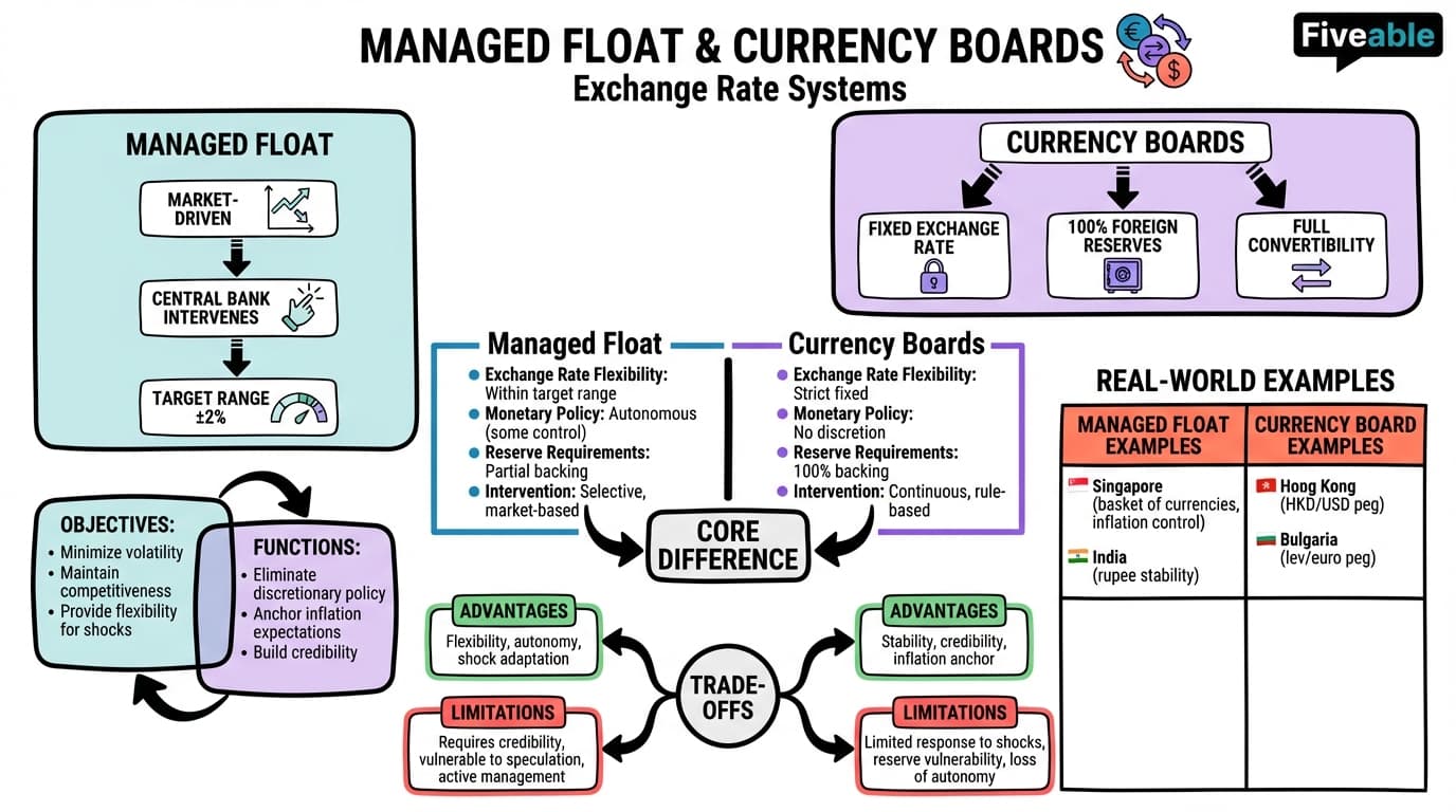 7.2 Managed float and currency boards - International Economics - Unit 7 visual cheatsheet