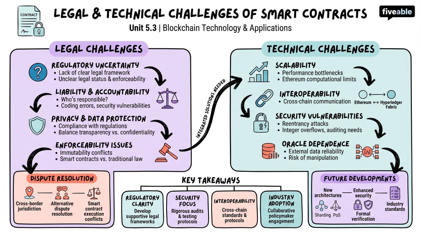 5.3 Legal and technical challenges of smart contracts - Blockchain Technology and Applications - Unit 5 visual cheatsheet
