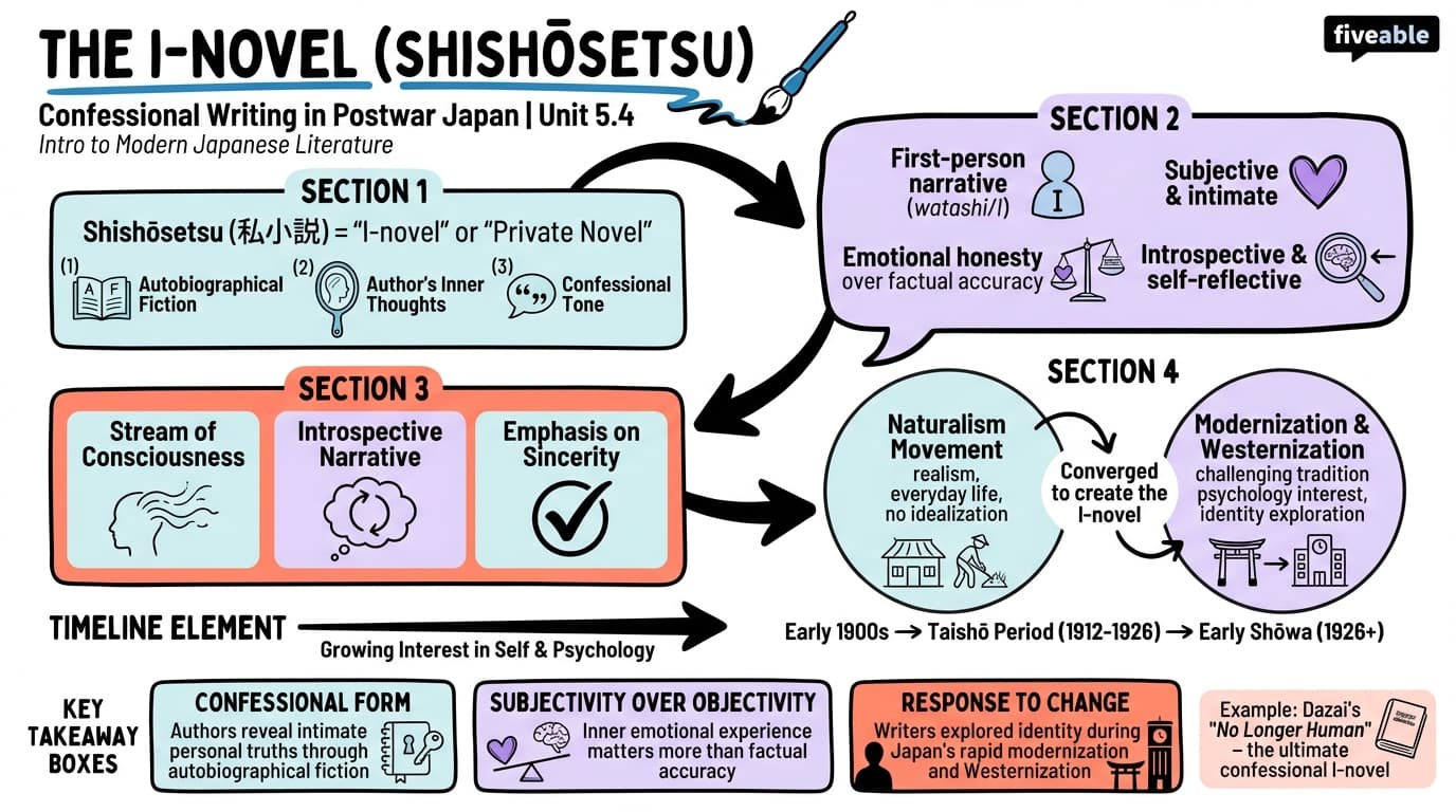 5.4 The 'I-novel' (shishōsetsu) and confessional writing in Japan - Intro to Modern Japanese Literature - Unit 5 visual cheatsheet