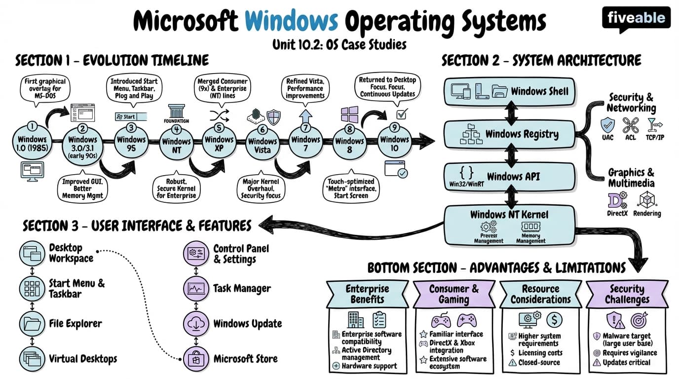 10.2 Microsoft Windows operating systems - Operating Systems - Unit 10 visual cheatsheet