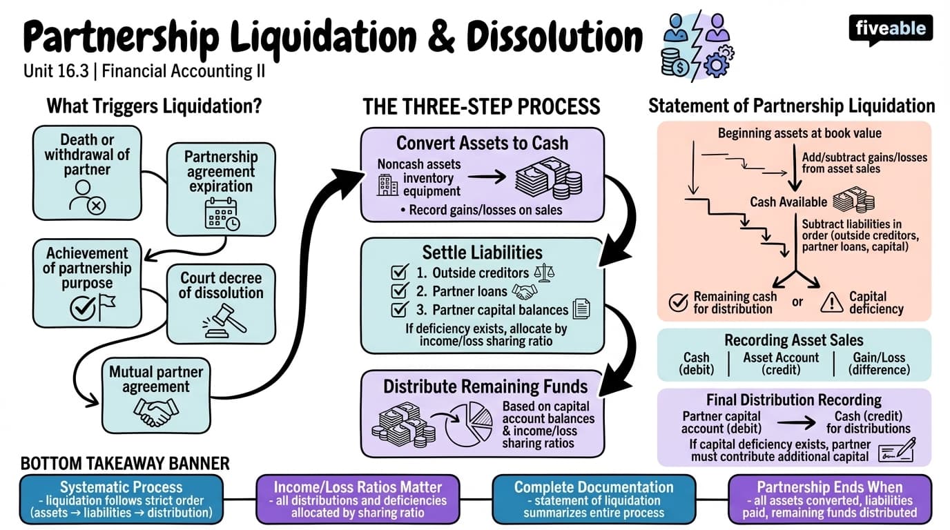 16.3 Partnership Liquidation and Dissolution - Financial Accounting II - Unit 16 visual cheatsheet