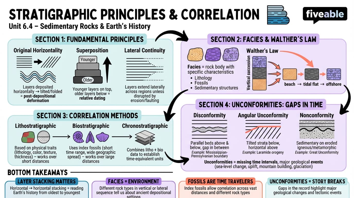 6.4 Stratigraphic principles and correlation - Intro to Geology - Unit 6 visual cheatsheet