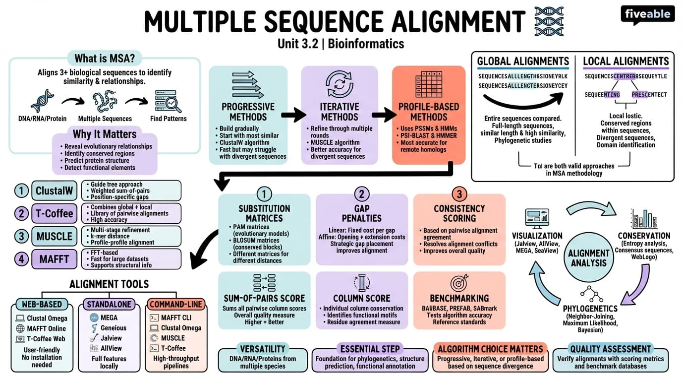 3.2 Multiple sequence alignment - Bioinformatics - Unit 3 visual cheatsheet