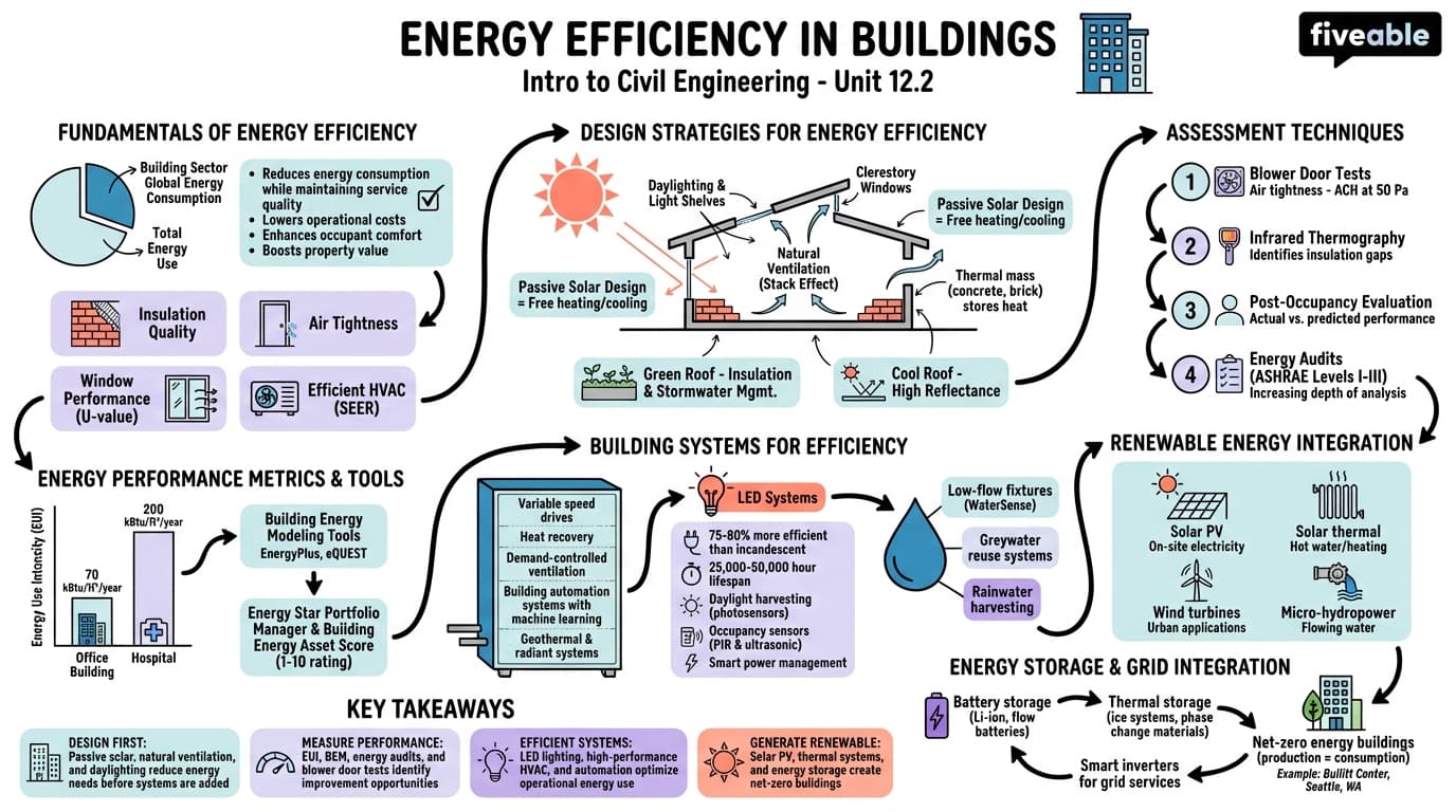 12.2 Energy Efficiency in Buildings - Intro to Civil Engineering - Unit 12 visual cheatsheet