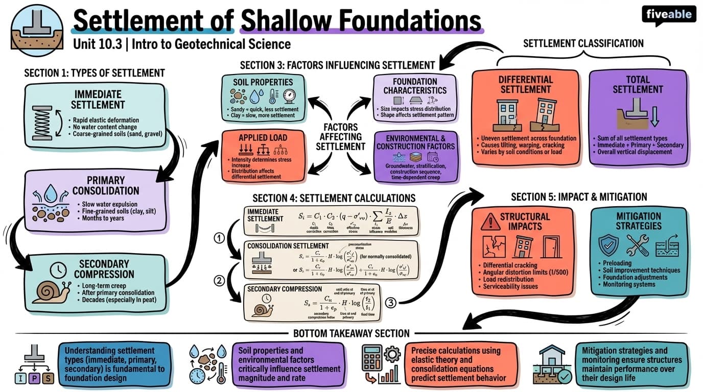 10.3 Settlement of shallow foundations - Intro to Geotechnical Science - Unit 10 visual cheatsheet