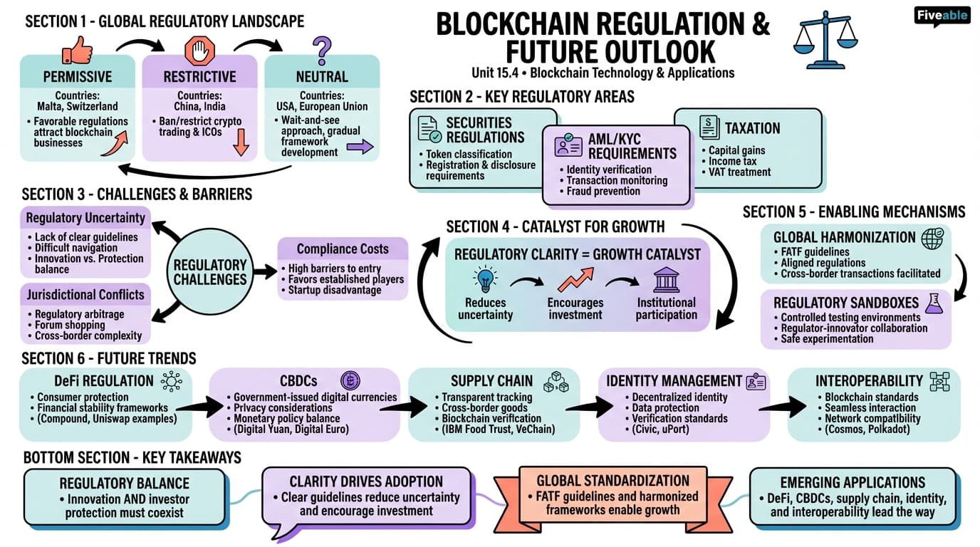 15.4 Regulatory landscape and future outlook - Blockchain Technology and Applications - Unit 15 visual cheatsheet