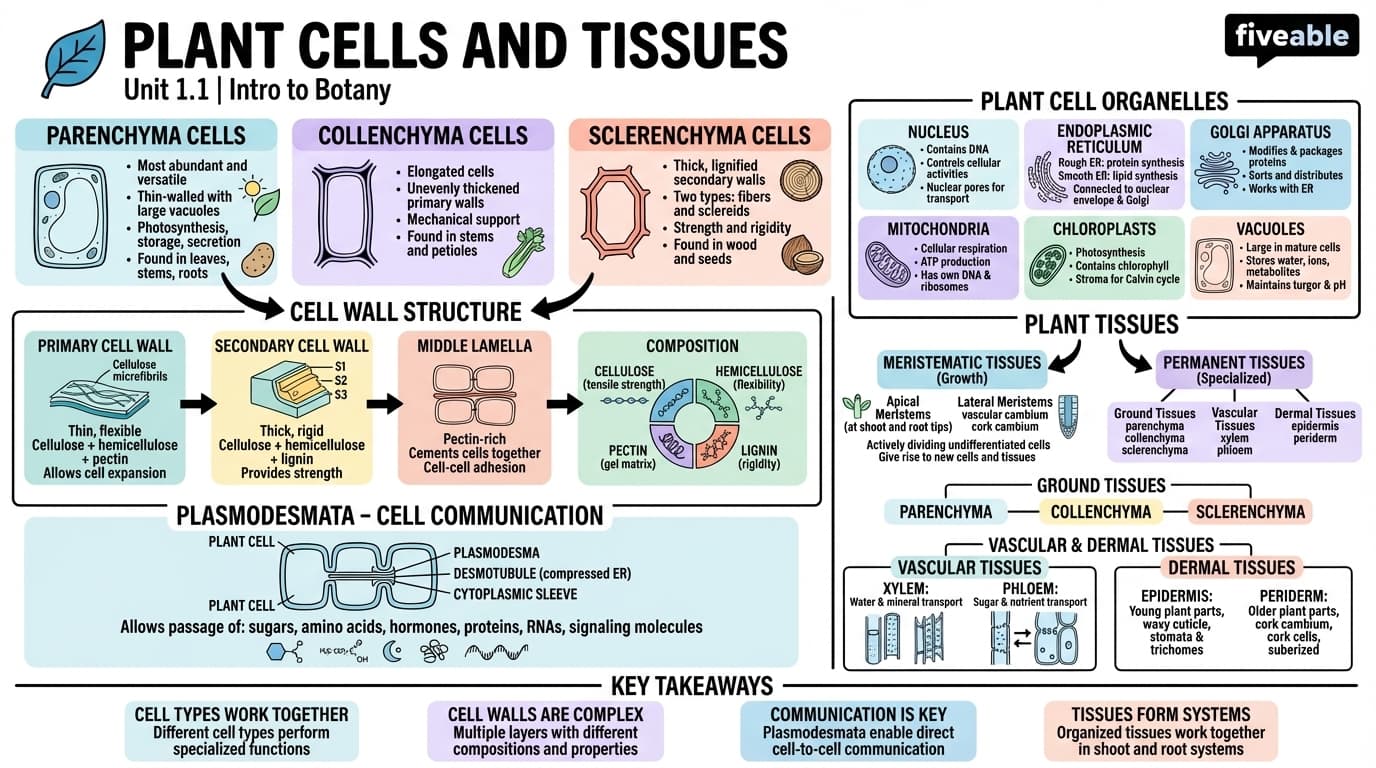 1.1 Plant cells and tissues - Intro to Botany - Unit 1 visual cheatsheet