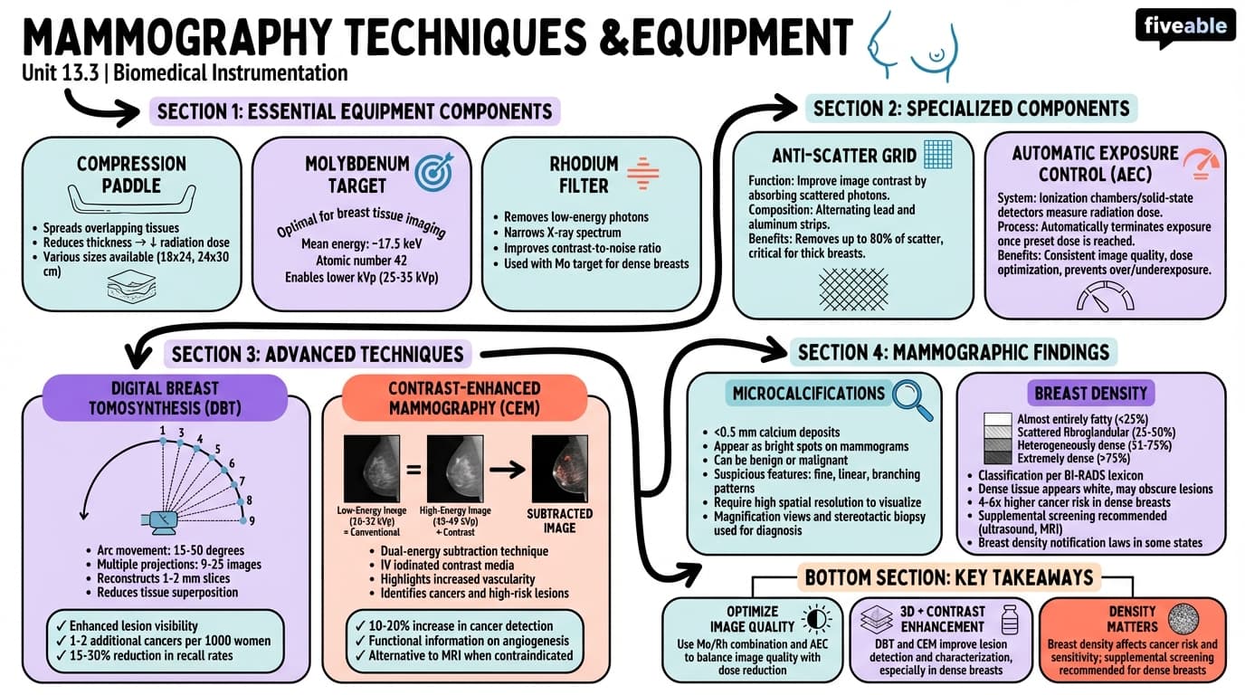 13.3 Mammography Techniques and Equipment - Biomedical Instrumentation - Unit 13 visual cheatsheet