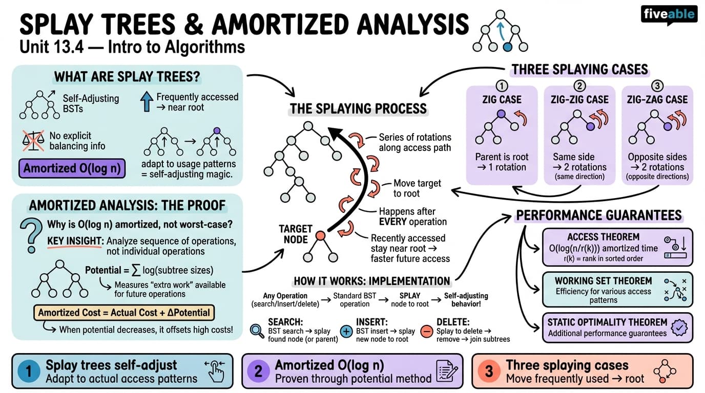 13.4 Splay trees and their amortized analysis - Intro to Algorithms - Unit 13 visual cheatsheet