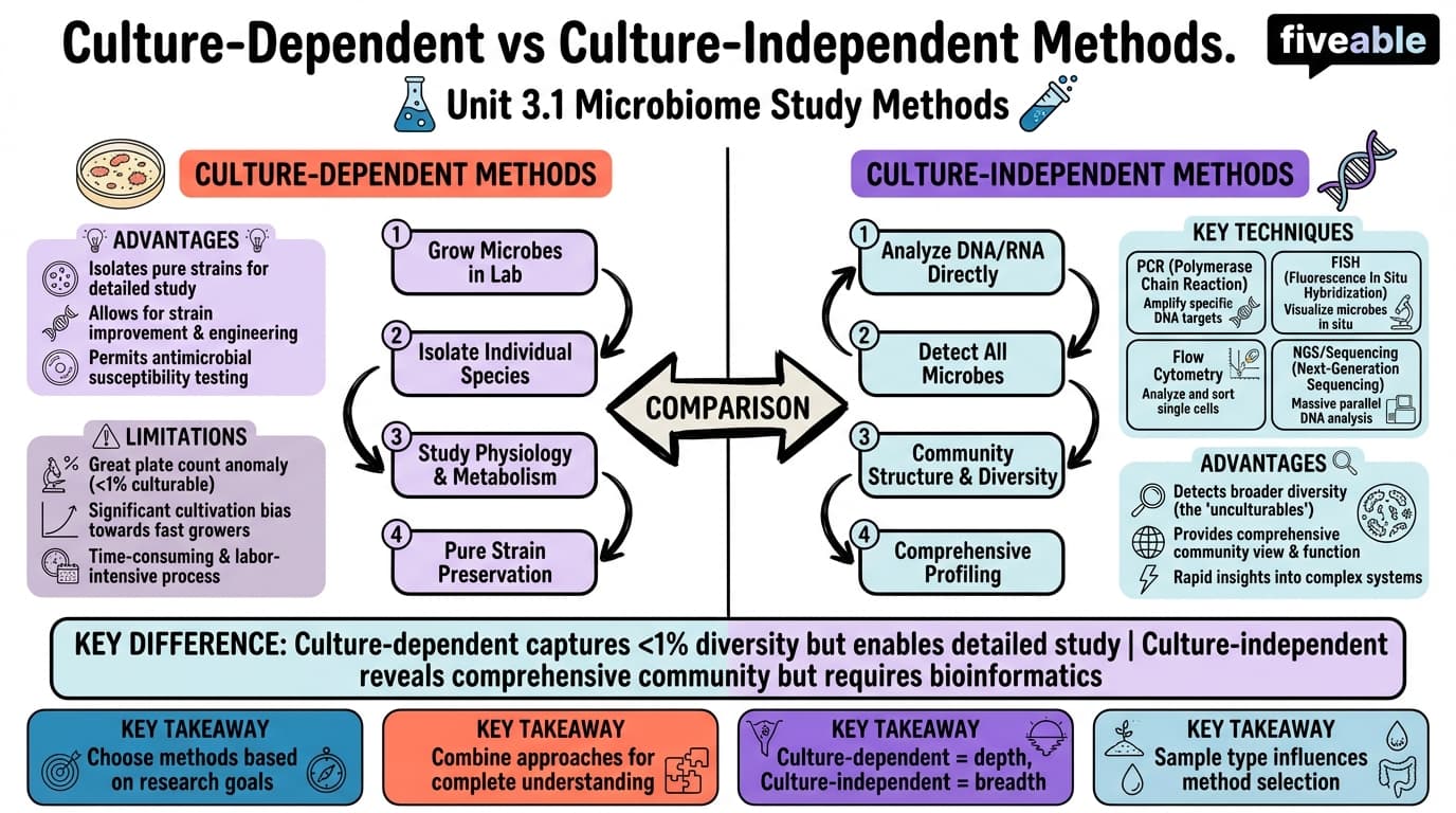 3.1 Culture-dependent and culture-independent methods - Microbiomes - Unit 3 visual cheatsheet