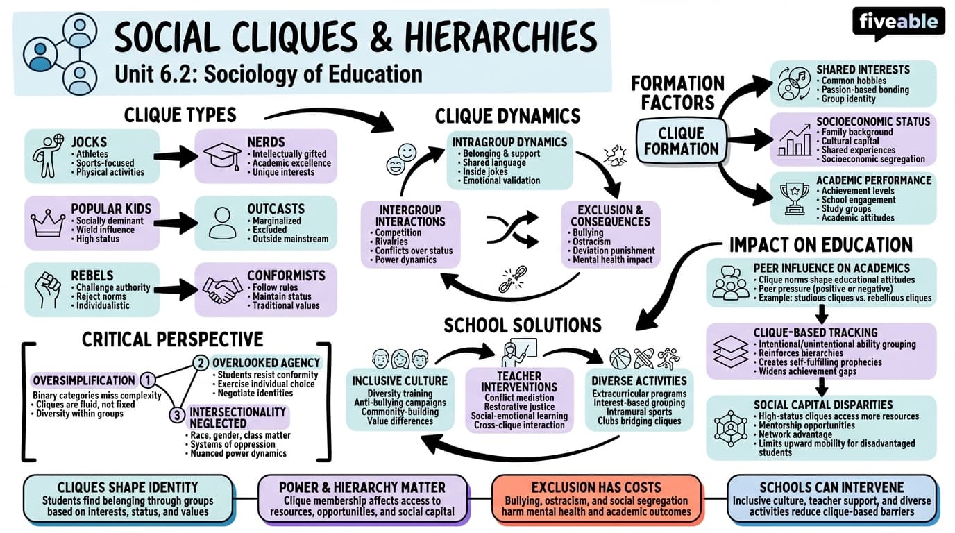 6.2 Social cliques and hierarchies - Sociology of Education - Unit 6 visual cheatsheet