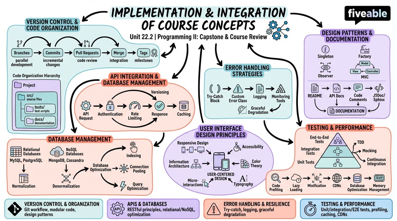 22.2 Implementation and Integration of Course Concepts - Programming Languages and Techniques II - Unit 22 visual cheatsheet