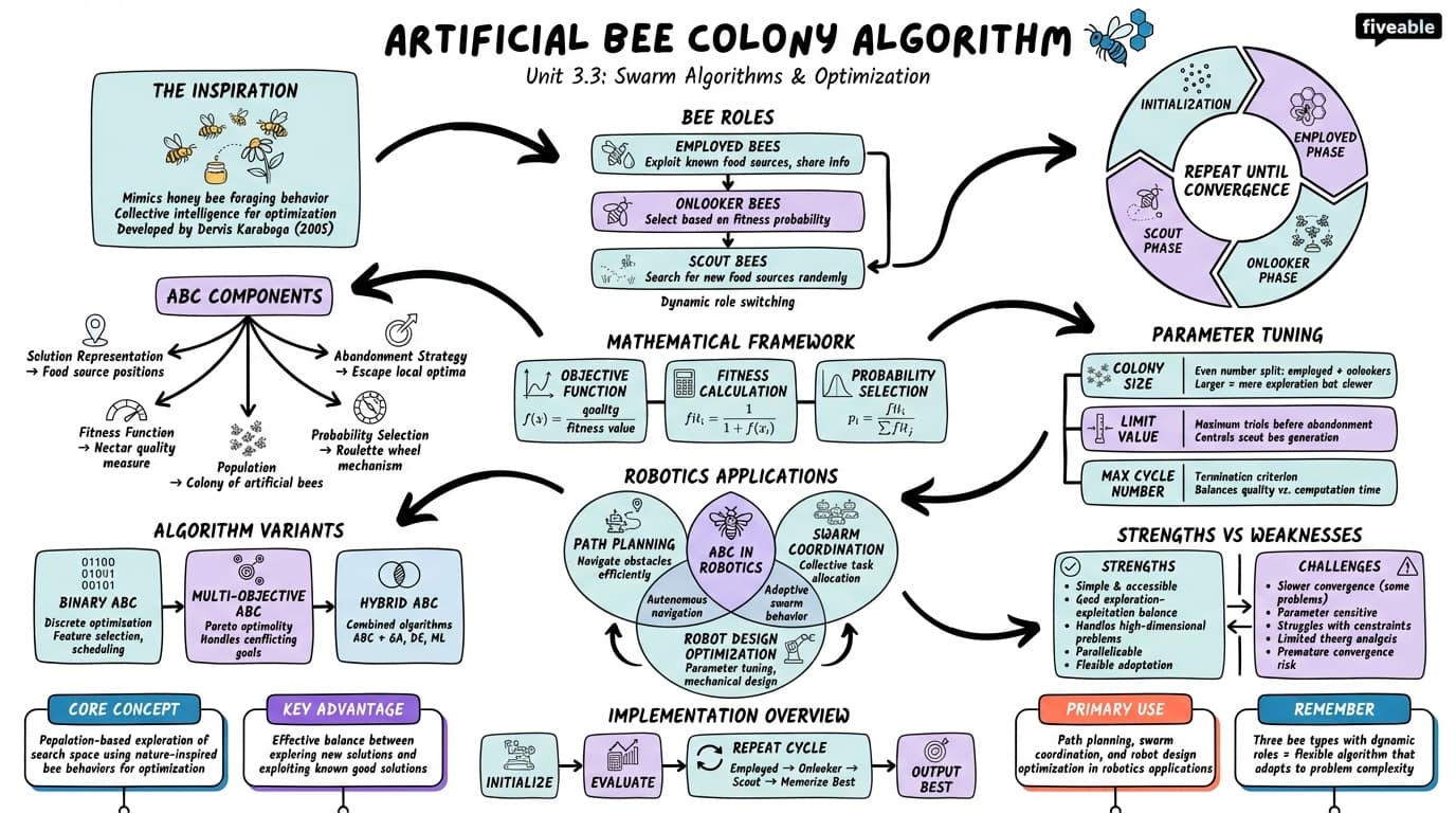 3.3 Artificial bee colony algorithm - Swarm Intelligence and Robotics - Unit 3 visual cheatsheet