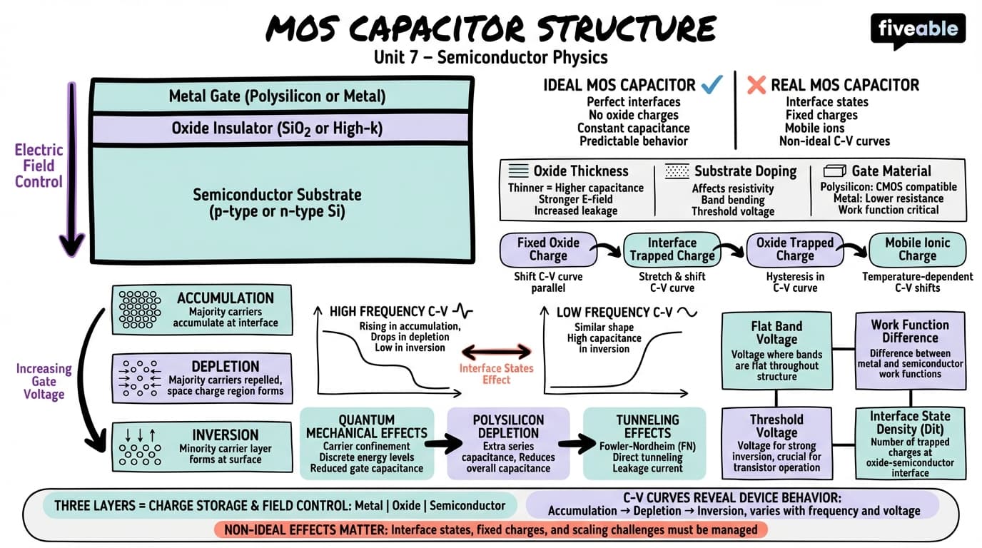 7.1 MOS capacitor structure - Semiconductor Physics - Unit 7 visual cheatsheet