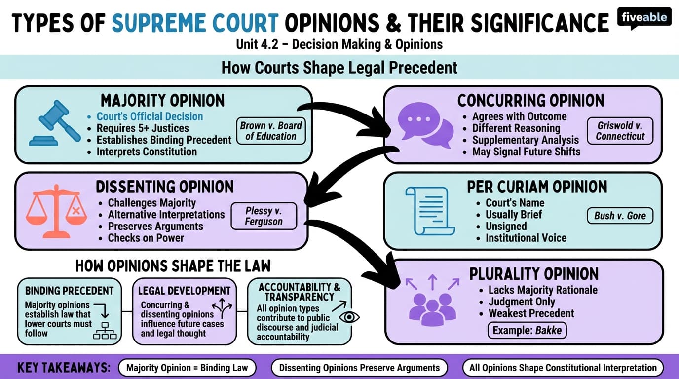 4.2 Types of opinions and their significance - Supreme Court - Unit 4 visual cheatsheet