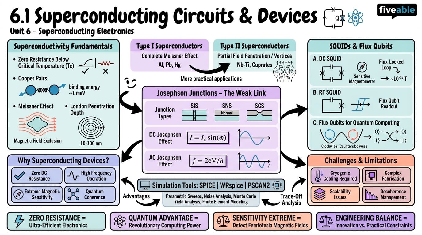 6.1 Superconducting Circuits and Devices - Superconducting Devices - Unit 6 visual cheatsheet