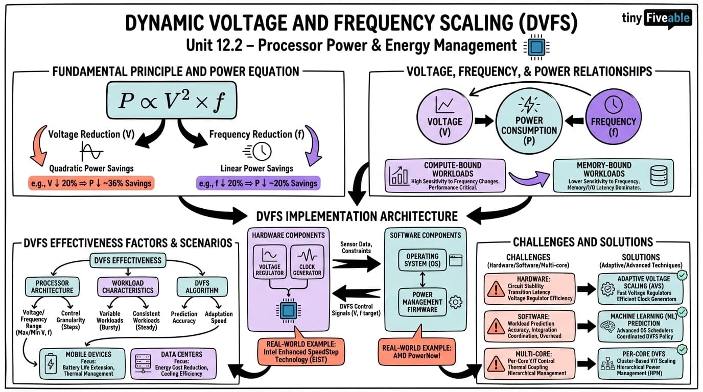 12.2 Dynamic Voltage and Frequency Scaling (DVFS) - Advanced Computer Architecture - Unit 12 visual cheatsheet