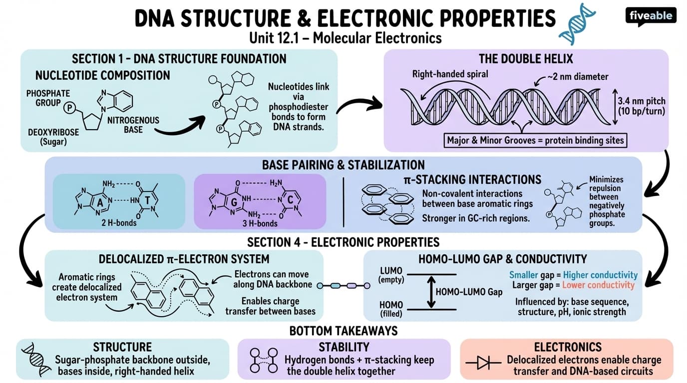 12.1 DNA structure and electronic properties - Molecular Electronics - Unit 12 visual cheatsheet