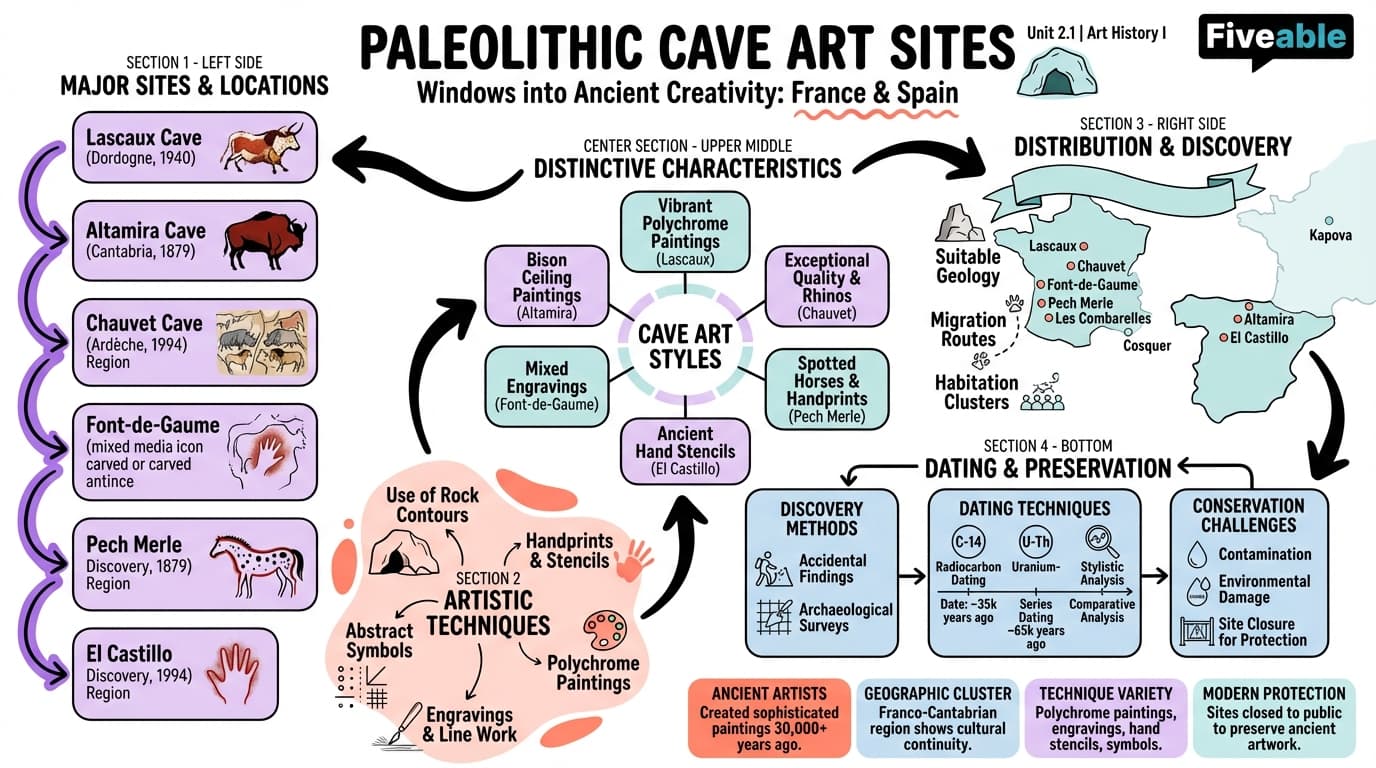 2.1 Major Paleolithic Cave Art Sites and Their Characteristics - Art History I – Prehistory to Middle Ages - Unit 2 visual cheatsheet