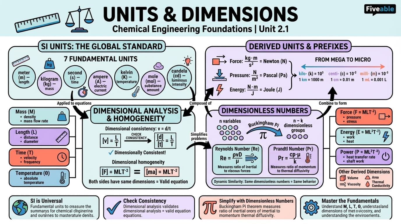 2.1 Units and dimensions - Intro to Chemical Engineering - Unit 2 visual cheatsheet