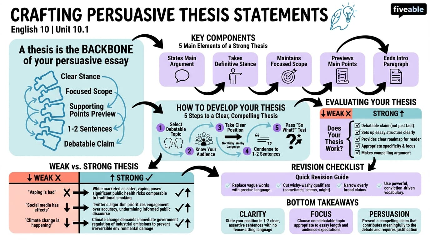 10.1 Crafting Persuasive Thesis Statements - English 10 - Unit 10 visual cheatsheet