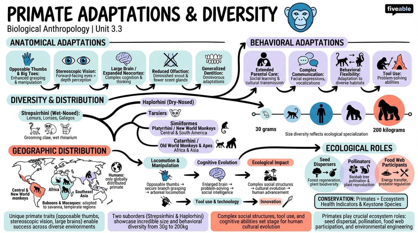 3.3 Primate adaptations and diversity - Biological Anthropology - Unit 3 visual cheatsheet