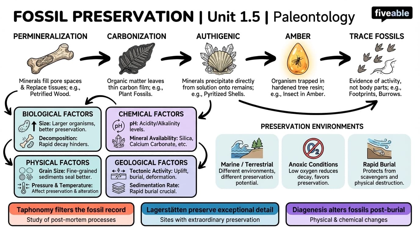 1.5 Fossil preservation - Paleontology - Unit 1 visual cheatsheet
