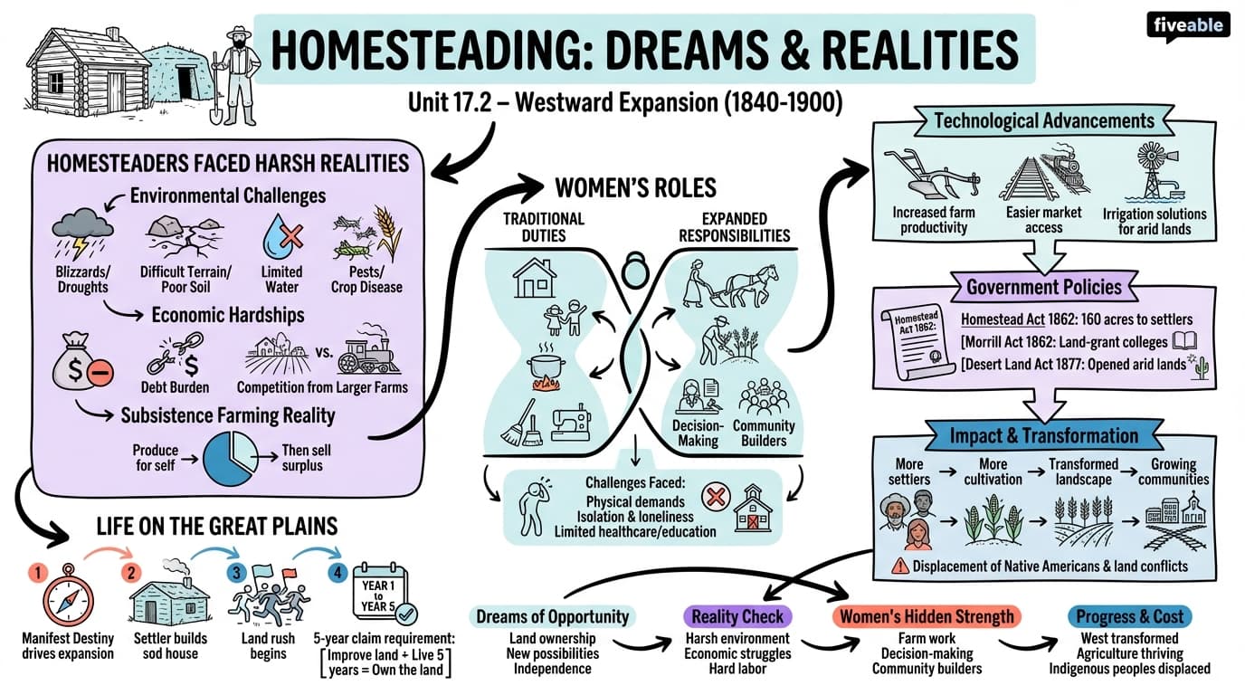 17.2 Homesteading: Dreams and Realities - US History - Unit 17 visual cheatsheet