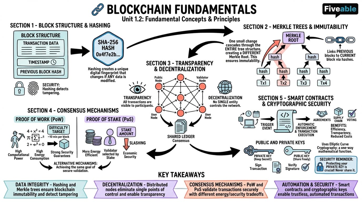1.2 Fundamental Concepts and Principles - Blockchain and Cryptocurrency - Unit 1 visual cheatsheet