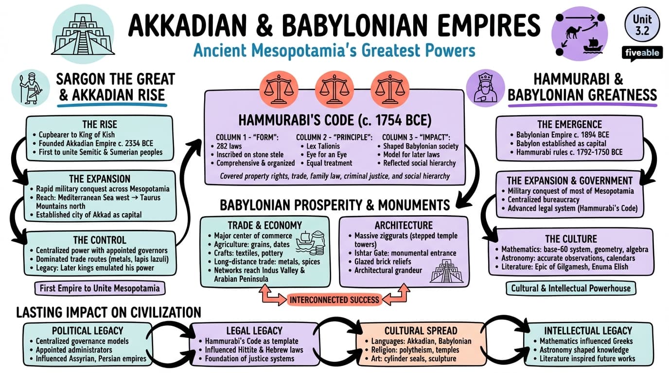 3.2 Akkadian and Babylonian empires - Early World Civilizations - Unit 3 visual cheatsheet