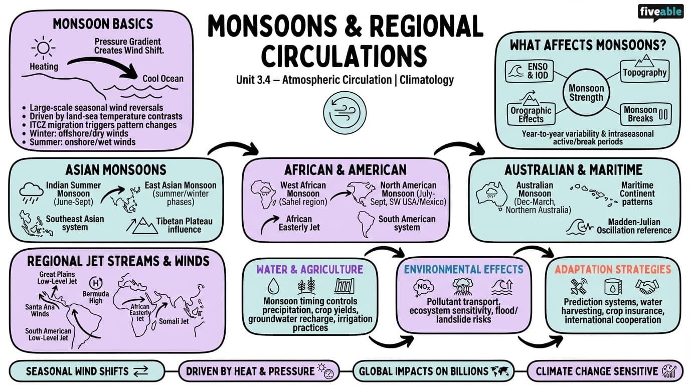 3.4 Monsoons and other regional circulations - Climatology - Unit 3 visual cheatsheet