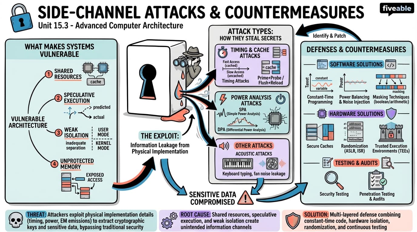 15.3 Side-Channel Attacks and Countermeasures - Advanced Computer Architecture - Unit 15 visual cheatsheet