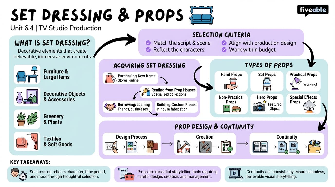 6.4 Set dressing and props - TV Studio Production - Unit 6 visual cheatsheet
