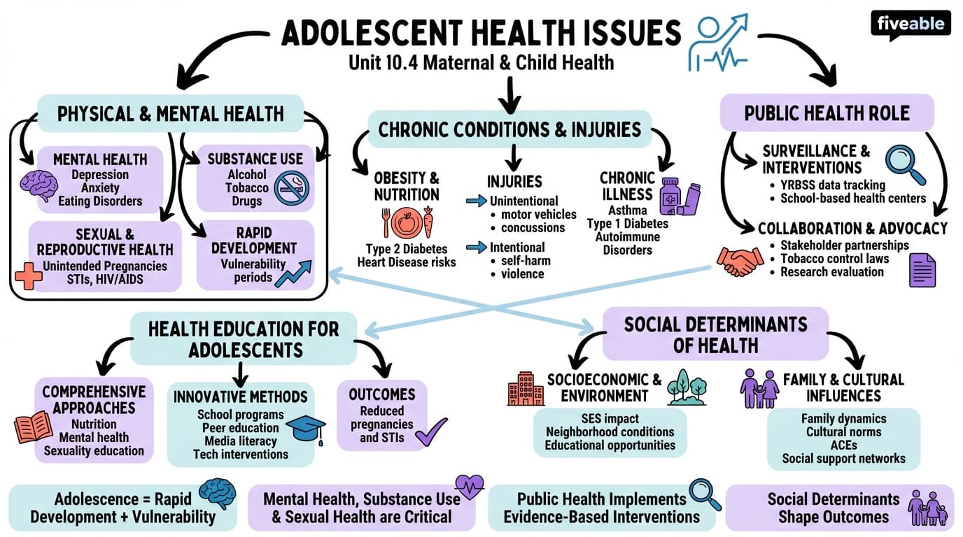 10.4 Adolescent Health Issues - Intro to Public Health - Unit 10 visual cheatsheet