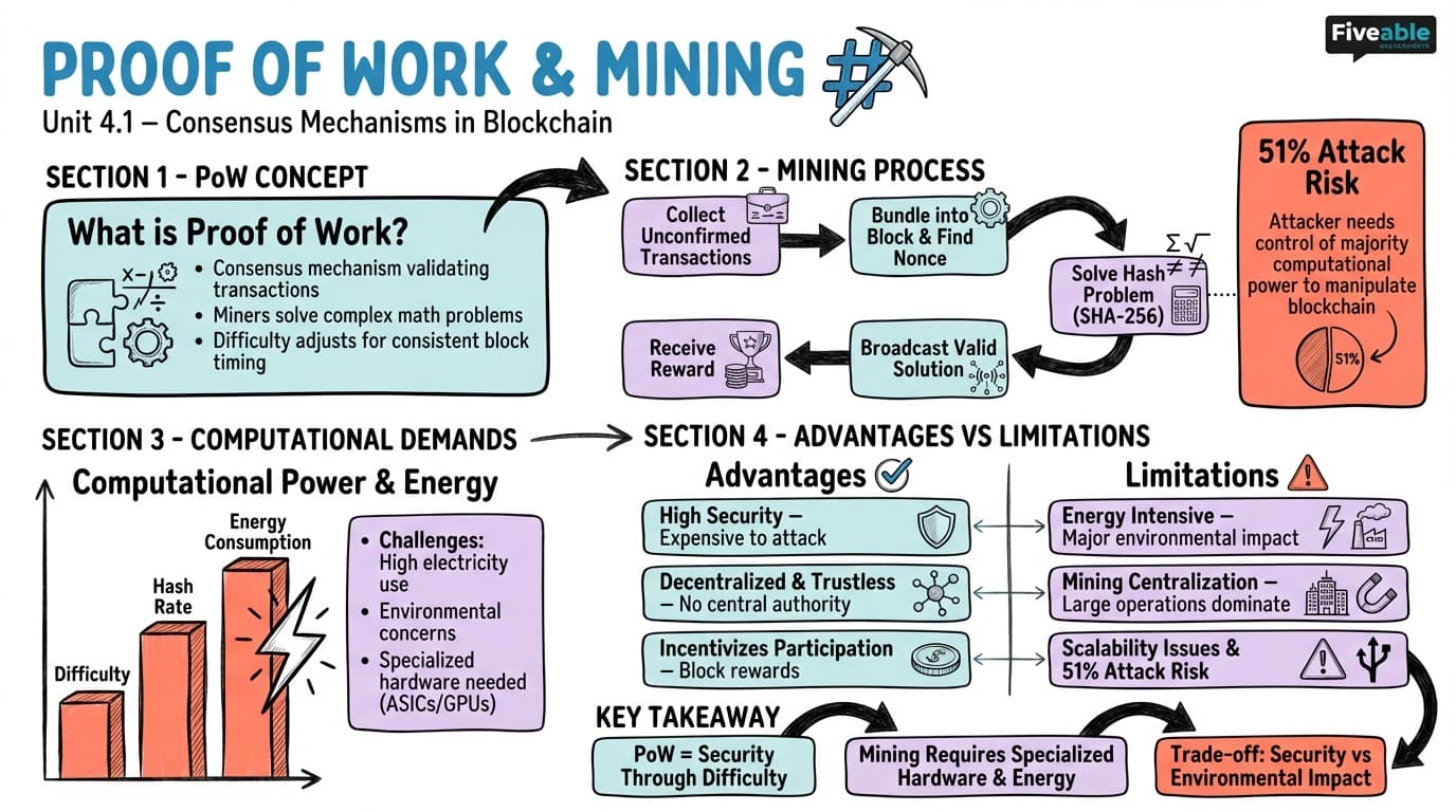 4.1 Proof of Work (PoW) and mining - Blockchain Technology and Applications - Unit 4 visual cheatsheet