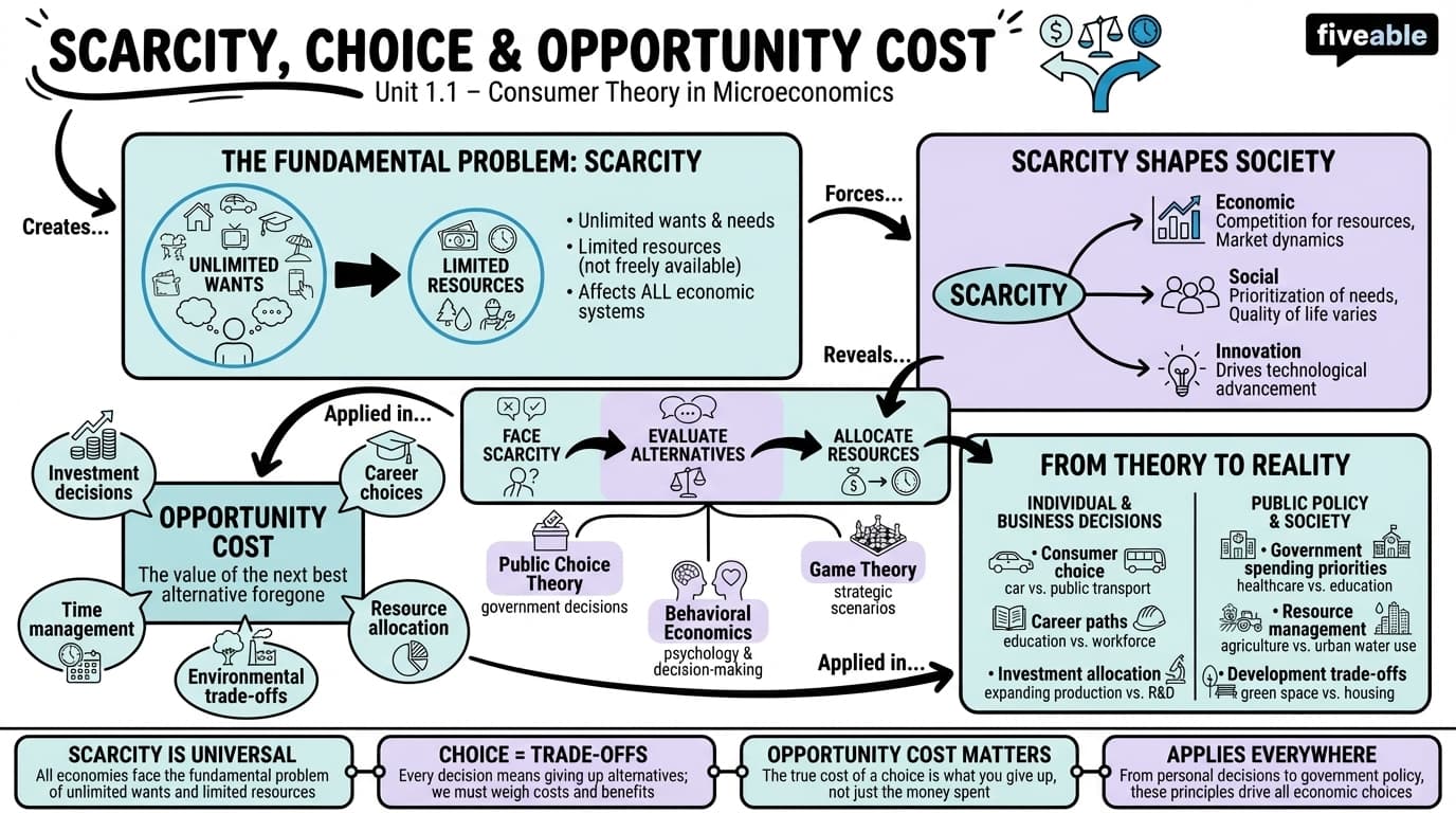 1.1 Scarcity, choice, and opportunity cost - Intermediate Microeconomic Theory - Unit 1 visual cheatsheet